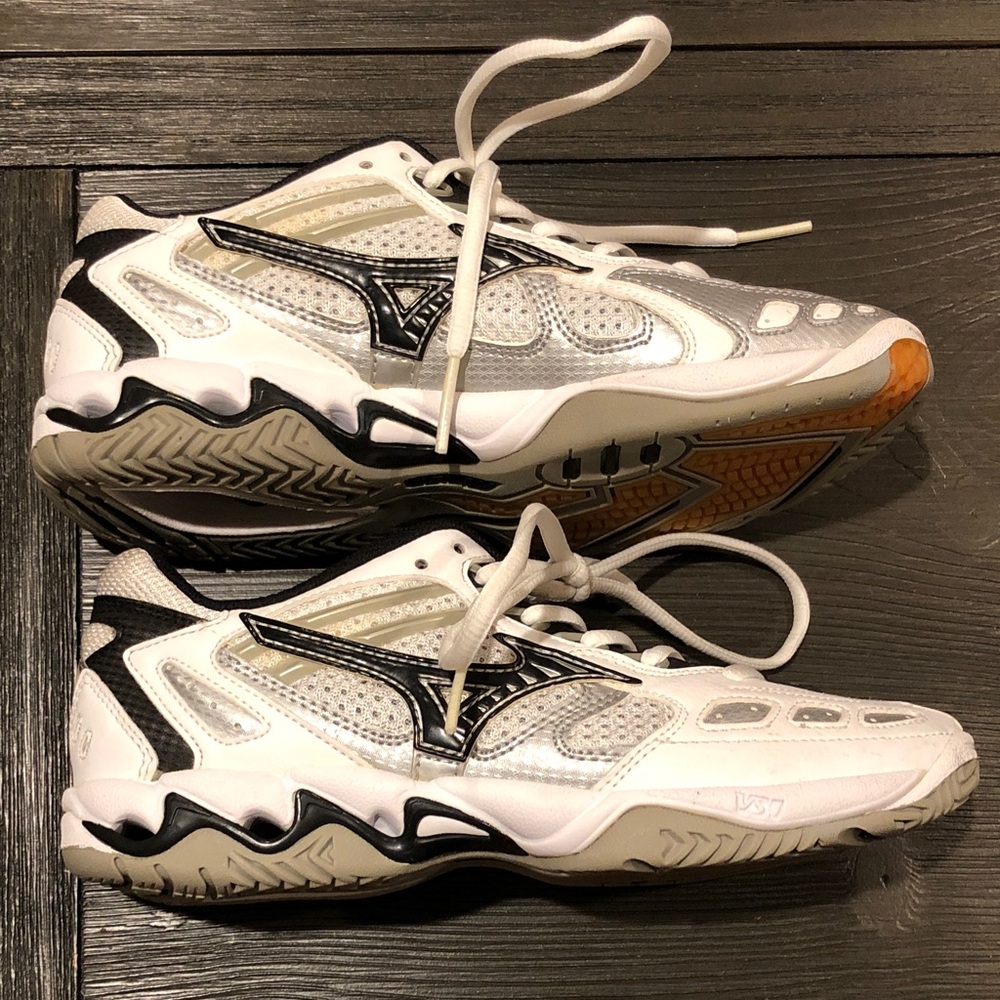 Mizuno White, Silver and Black Performance Sneakers